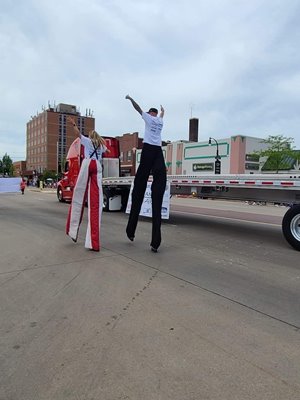 Ashley McCauley and her brother, Jordan Wolf, broke a stilt walking world record.