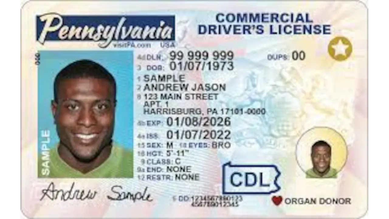 Sample of Pennsylvania drivers license