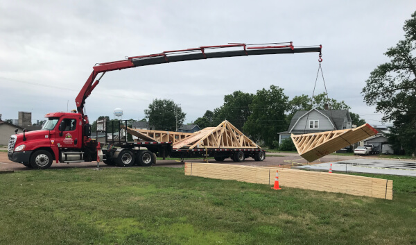 Crane truck at job site