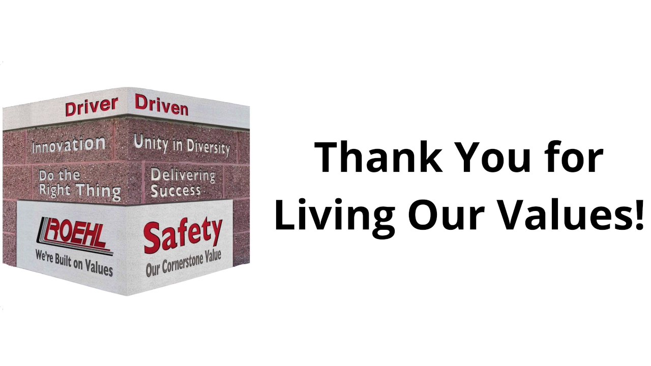 Roehl Wall of Values with Thank You message