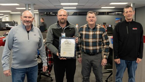 Tim Norlin, VP of Driver Employment, Tait Strand, Wisconsin Department of Workforce Development Veterans Representative, CEO Rick Roehl, David Eder, Roehl Transport Military & Field Recruiter