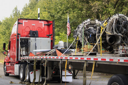 Roehl Transport hauling the engines and propellers for Project C47.