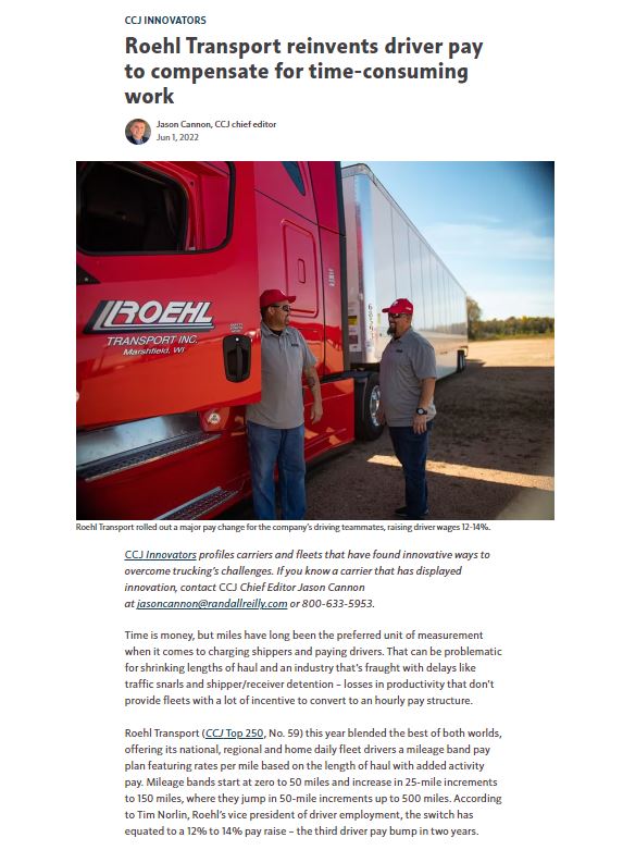 CCJ Innovator Article about Roehl Transport